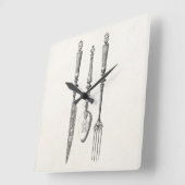 ヴィンテージの19世紀のナイフのフォークのスプーンのナイフの古い食事用器具類 スクエア壁時計 (傾斜)