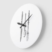ヴィンテージの19世紀のナイフのフォークのスプーンのナイフの古い食事用器具類 ラージ壁時計 (傾斜)
