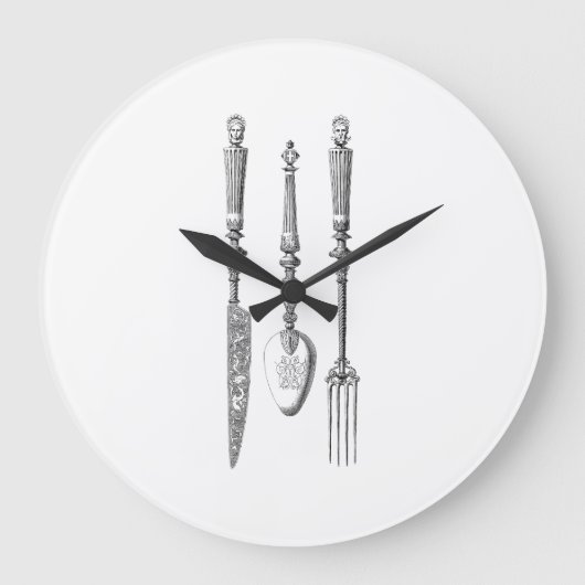 ヴィンテージの19世紀のナイフのフォークのスプーンのナイフの古い食事用器具類 ラージ壁時計 (正面)