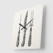 ヴィンテージの19世紀のナイフのフォークの一突きの台所食事用器具類 スクエア壁時計 (傾斜)