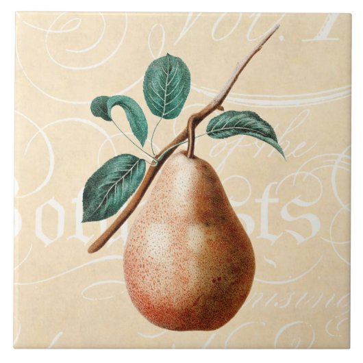 ヴィンテージの19世紀のナシのフルーツの枝w葉-ナシ タイル (正面)