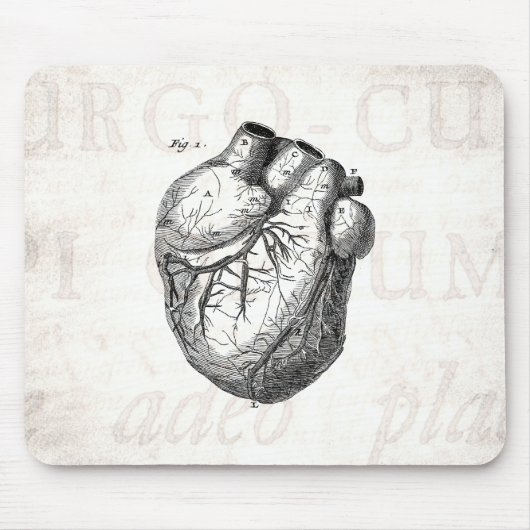 ヴィンテージの19世紀のハートのレトロの心臓解剖学のハート マウスパッド (正面)