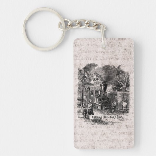 ヴィンテージの19世紀のパナマ運河の鉄道列車のテンプレート キーホルダー (正面)