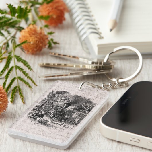 ヴィンテージの19世紀のパナマ運河の鉄道列車のテンプレート キーホルダー (正面右)