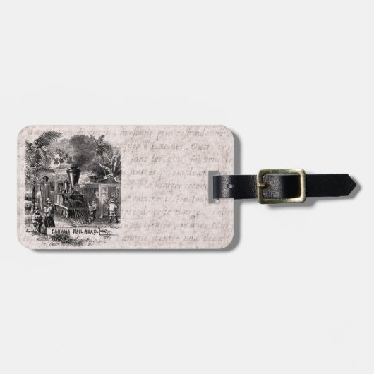 ヴィンテージの19世紀のパナマ運河の鉄道列車のテンプレート ラゲッジタグ (正面横)