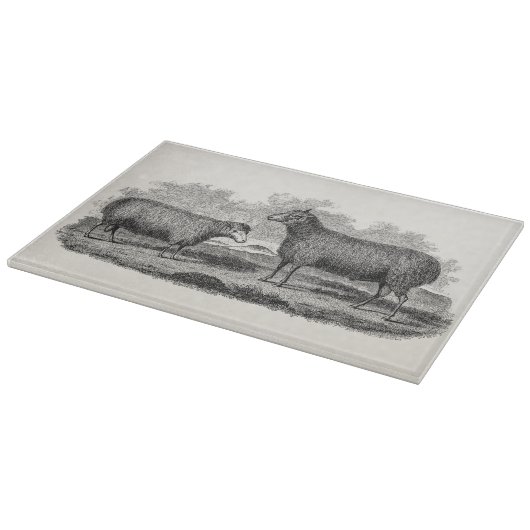 ヴィンテージの19世紀のヒツジの雌ヒツジのイラストレーションのレトロの農場 カッティングボード (角)