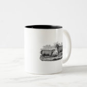 ヴィンテージの19世紀のヒツジの雌ヒツジのイラストレーションのレトロの農場 ツートーンマグカップ (正面右)