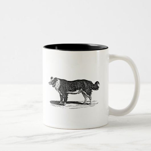 ヴィンテージの19世紀のボーダーコリー犬のイラストレーション ツートーンマグカップ (右)