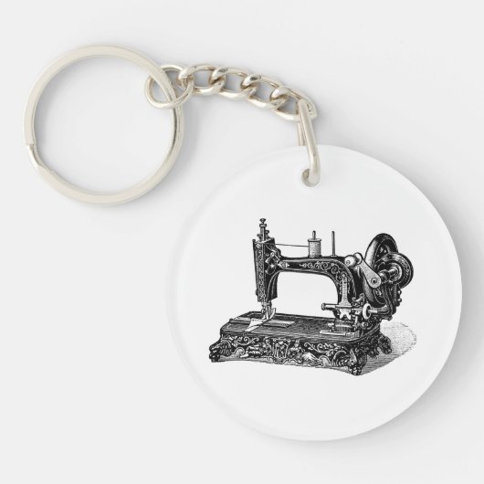 ヴィンテージの19世紀のミシンのイラストレーション キーホルダー (正面)
