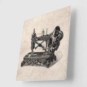ヴィンテージの19世紀のミシンのイラストレーション スクエア壁時計 (傾斜)