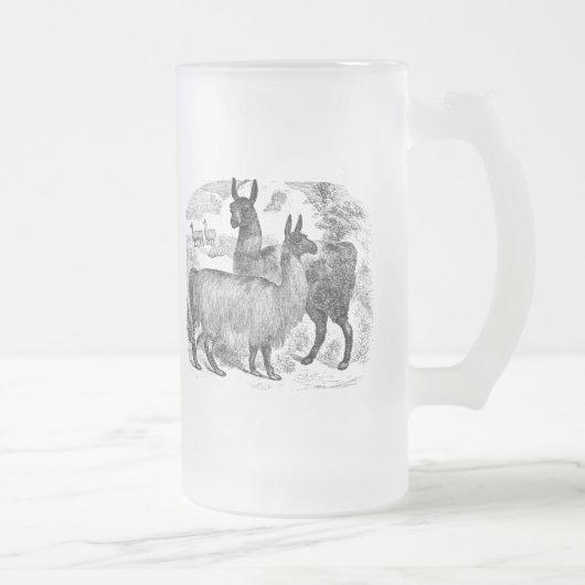 ヴィンテージの19世紀のラマのレトロのアルパカのラマのテンプレート フロストグラスビールジョッキ (右)