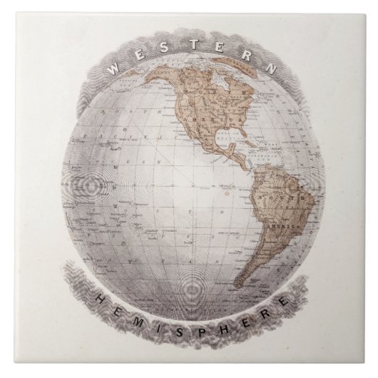 ヴィンテージの19世紀の世界地図の西半球の地球 タイル (正面)