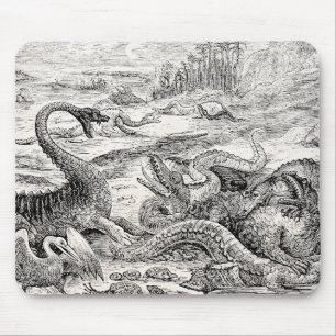 ヴィンテージの19世紀の恐竜のイラストレーション-恐竜 マウスパッド