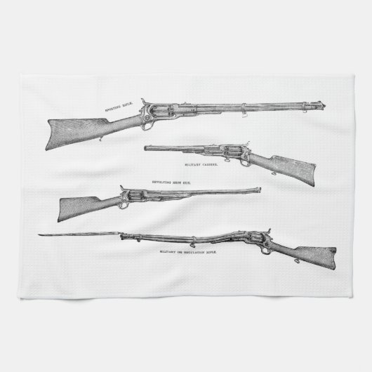 ヴィンテージの19世紀の散弾銃の旧式な打撃は古いライフルを撃ちます キッチンタオル (横)