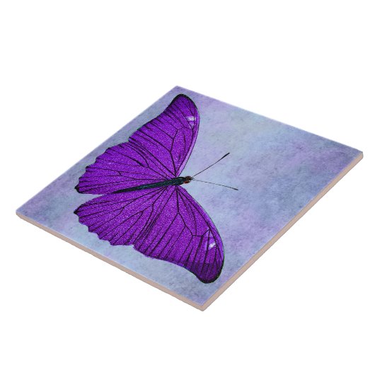 ヴィンテージの19世紀の暗い紫色の蝶イラストレーション タイル (側面)
