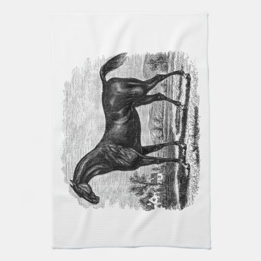 ヴィンテージの19世紀の競走馬のレトロの純血種の馬 キッチンタオル (縦)