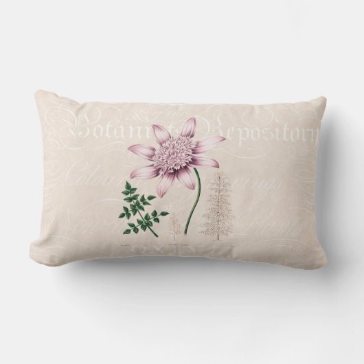 ヴィンテージの19世紀の花ピンクのダリアの花のダリア ランバークッション (正面)