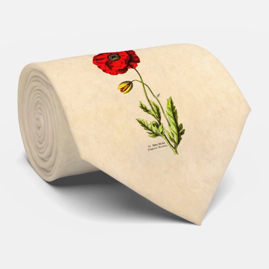 ヴィンテージの19世紀の赤いケシの野生花の花柄のケシ ネクタイ (ロール)