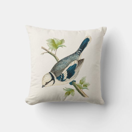 ヴィンテージの19世紀の青い鳥の鳴き鳥の鳥の引くこと クッション (正面)
