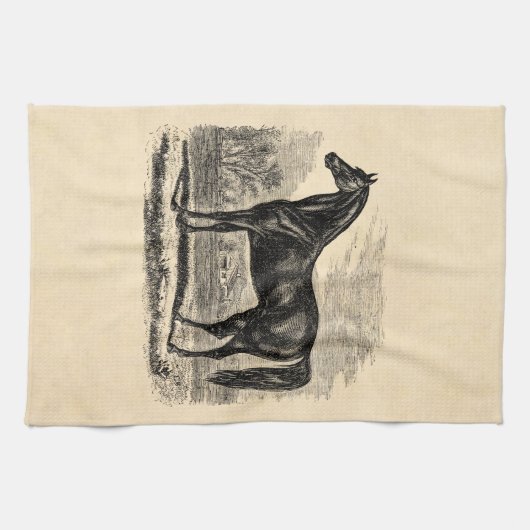 ヴィンテージの19世紀の馬-モーガンの騎手のテンプレート キッチンタオル (横)