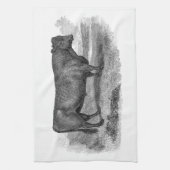 ヴィンテージの19世紀のBullのイラストレーションレトロ牛雄牛 キッチンタオル (縦)