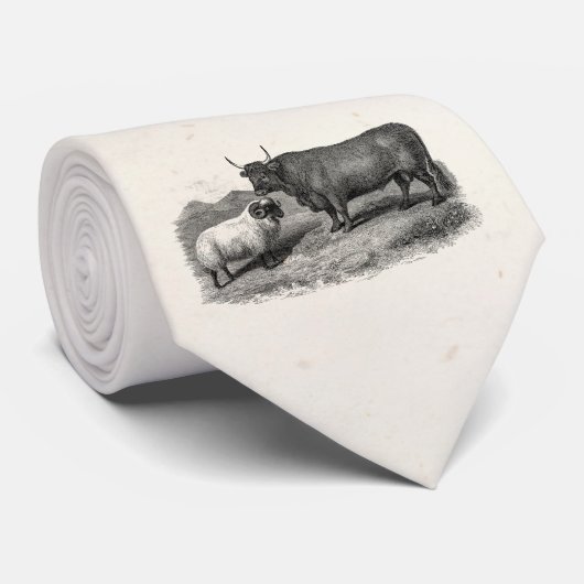 ヴィンテージの19世紀のBullのヒツジのイラストレーションのレトロの農場 ネクタイ (ロール)