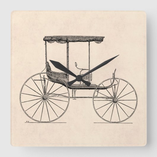 ヴィンテージの19世紀キャリッジ馬が引く旧式な乳母車 スクエア壁時計 (正面)