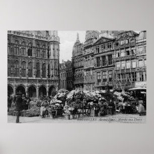 ヴィンテージの1900年代の壮大な場所のブリュッセルの花の市場 ポスター