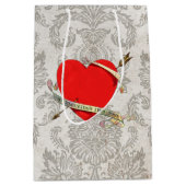 ヴィンテージの1901年のバレンタインのHeartwithのリボンおよび矢 ミディアムペーパーバッグ (正面)