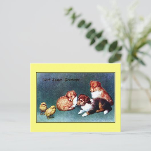 ヴィンテージの1906年のイースター挨拶; colliの子犬 シーズンポストカード (スタンド正面)