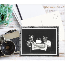 ヴィンテージの2匹の子猫と誕生日ケーキ ポストカード