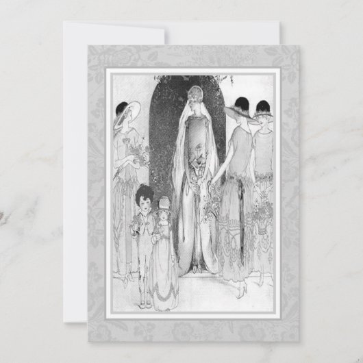 ヴィンテージの20年代のブライダルパーティのシャワーの灰色および白 招待状 (正面)