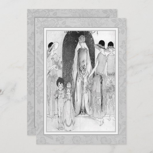 ヴィンテージの20年代のブライダルパーティのシャワーの灰色および白 招待状 (正面/裏面)