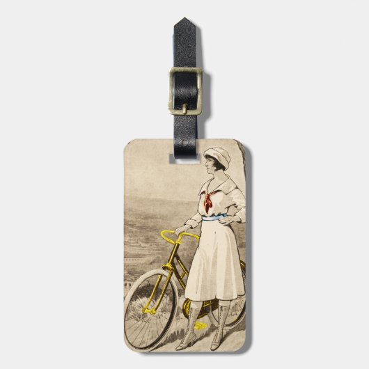 ヴィンテージの20年代の女性の自転車広告荷物 ラゲッジタグ (正面縦)