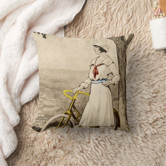 ヴィンテージの20年代の女性の自転車広告 クッション (ブランケット)