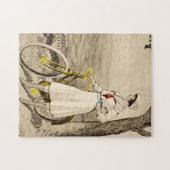 ヴィンテージの20年代の女性の自転車広告 ジグソーパズル (横)