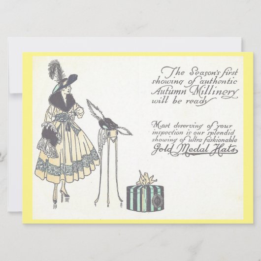 ヴィンテージの20年代の帽子の婦人帽子類ショー広告 カード (正面)