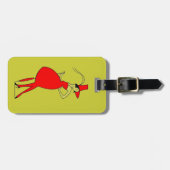 ヴィンテージの20年代の赤い服の女性パラソルのイラストレーション ラゲッジタグ (正面横)