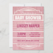 ヴィンテージの20年代映画玄関ひさしのベビーシャワーのピンク 招待状 (正面)