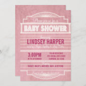 ヴィンテージの20年代映画玄関ひさしのベビーシャワーのピンク 招待状 (正面/裏面)