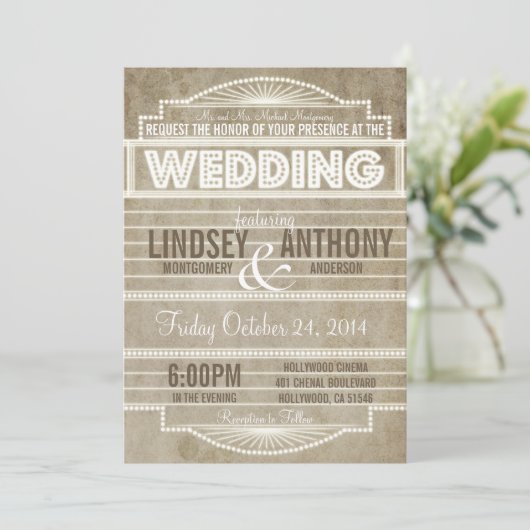 ヴィンテージの20年代映画玄関ひさしの結婚式招待状 招待状 (スタンド正面)