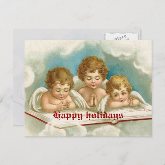 ヴィンテージの3人の可愛い天使の祈りポストカード シーズンポストカード (正面/裏面)