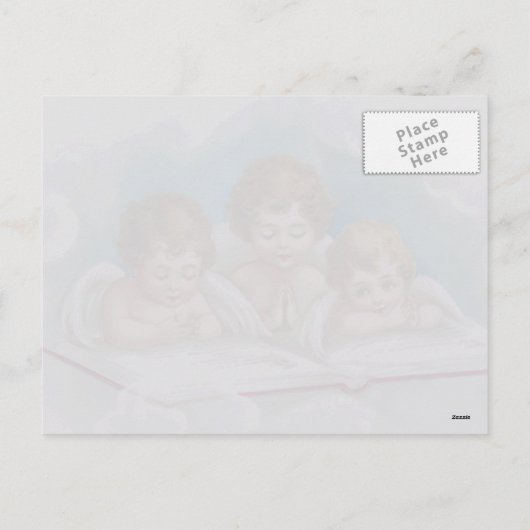 ヴィンテージの3人の可愛い天使の祈りポストカード シーズンポストカード (裏面)