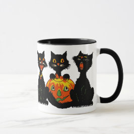 ヴィンテージの30年代のハロウィンの黒猫のマグ マグカップ