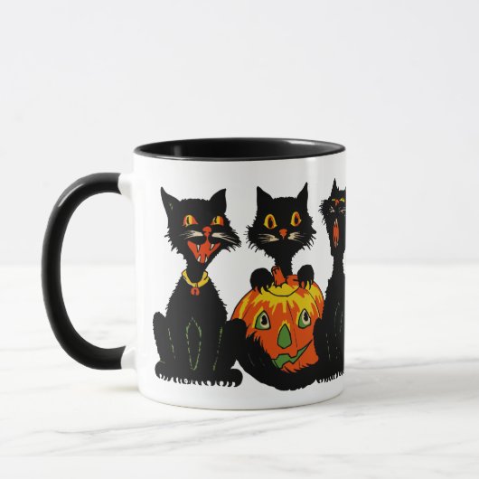 ヴィンテージの30年代のハロウィンの黒猫のマグ マグカップ (左)