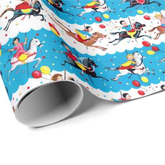 ヴィンテージの50年代の誕生日の回転木馬の馬 ラッピングペーパー (ロールコーナー)