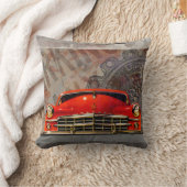 ヴィンテージの50年代赤い車のコラージュの装飾用クッション クッション (ブランケット)