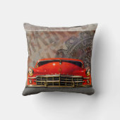 ヴィンテージの50年代赤い車のコラージュの装飾用クッション クッション (裏面)