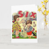 ヴィンテージの6歳のバースデー・カード カード (黄色い花)