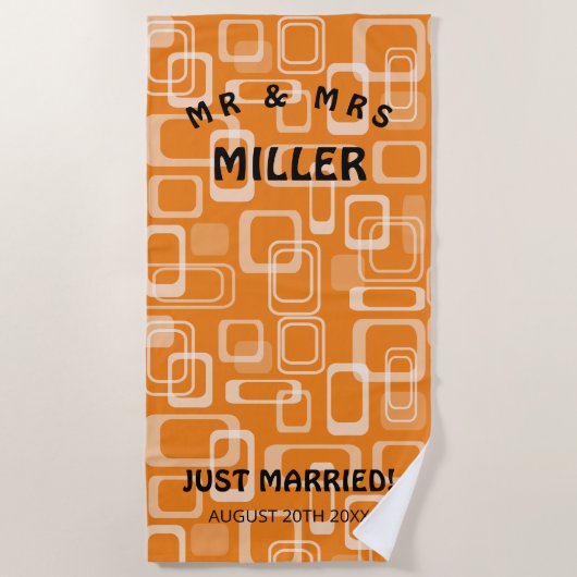 ヴィンテージの60年代のレトロのスタイルのデザインの結婚祝い ビーチタオル (正面)